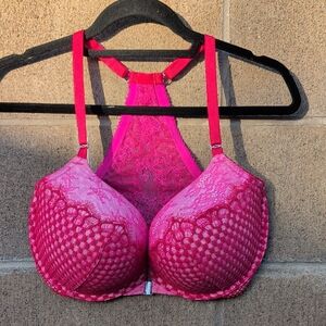 Victoria's Secret Vibrant Pink Lace Plush Up Bra 36DD